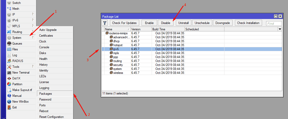 Отключение пакетов